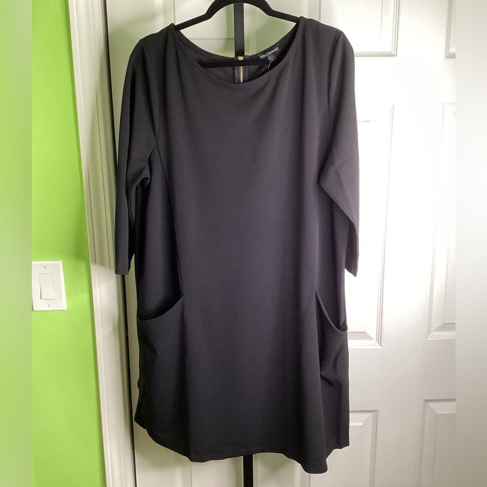 FINAL SALE - Nina Leonard Black Pocket Dress, size 1X, NWT